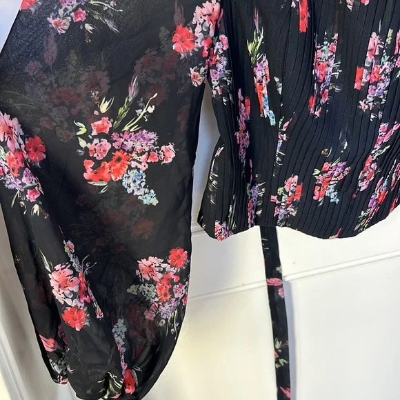 AMUR Beverly Top Sheer Long Sleeve Floral Black Corset Womens size Large - Picture 4 of 15